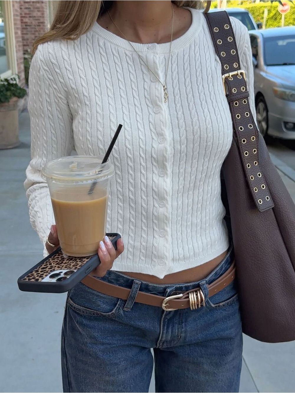 Cable-Knit Button-Down Cardigan